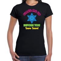 Apres ski t-shirt voor dames - wake me up before you snow snow - zwart - wintersport