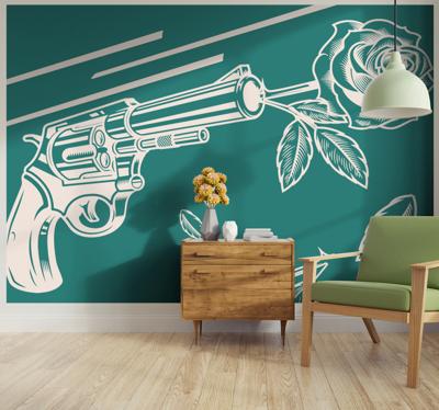 Fotobehang pistool en roos