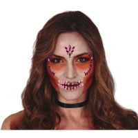 Plak diamantjes schedel/sugarskull gezicht versiering lila paars   - - thumbnail