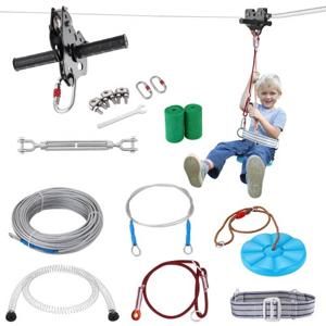 VEVOR Zipline Zipline, 24,38 m kabelbaan voor kinderen, Zip Line Kit voor kinderen en volwassenen tot 226,8 kg, Backyard Zip Line Kit met verbeterd veerremsysteem, Kabelbaan voor tuin, buitengebruik, etc.