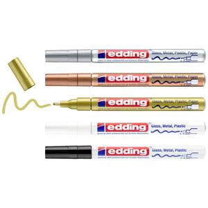 Edding 4-751-5-999 Lakmarker Zwart, Wit, Goud, Zilver, Koper 2 mm, 4 mm