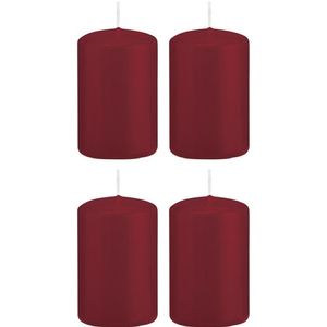 4x Bordeauxrode cilinderkaarsen/stompkaarsen 5x8 cm 18 branduren