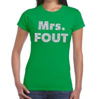 Mrs. Fout zilver glitter tekst t-shirt groen dames - thumbnail