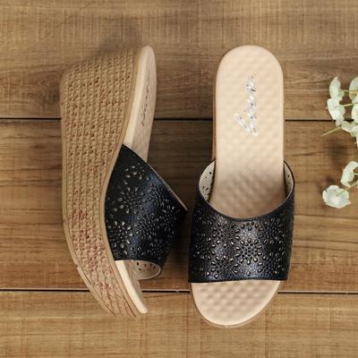 Gedrukte hoge hak platform vrouwen slippers schoenmaat: 40 (zwart)