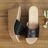 Gedrukte hoge hak platform vrouwen slippers schoenmaat: 40 (zwart)
