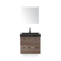 Seville Badmeubelset 60 cm - Tabacco - Wastafel Hardsteen Wit Lucca - met Sence Spiegel