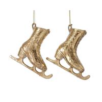 Decoris Kersthangers - 2x - gouden schaatsen - 8 cm - thumbnail