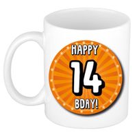 Verjaardag cadeau mok 14 jaar - oranje - wiel - 300 ml - keramiek   -
