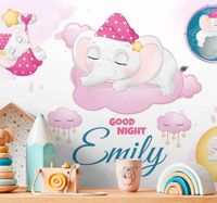 Fotobehang babykamer roze olifant met naam