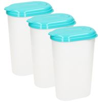 Waterkan/sapkan - 3x - transparant/aqua groen - met deksel - 1.6 liter - kunststof - thumbnail