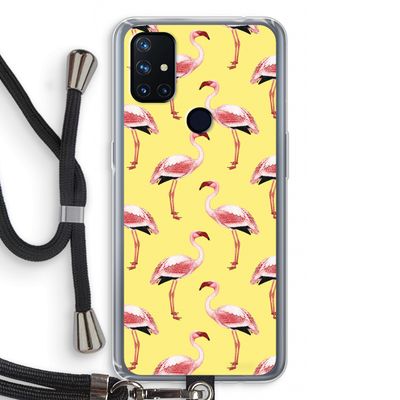 Flamingo's geel: OnePlus Nord N10 5G Transparant Hoesje met koord