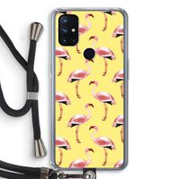 Flamingo's geel: OnePlus Nord N10 5G Transparant Hoesje met koord