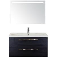 Seville Badmeubelset 100 cm - Black Oak - Wastafel Djazz 1 Kraangat met Sence Spiegel