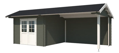 Blokhut met overkapping Maribel 680x300 Green Grey-Wit - Outdoor life