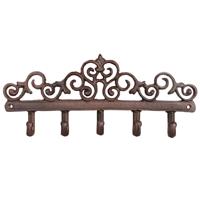 Esschert Design Wandkapstok - gietijzer - bruin - 5 haken - 32 cm - Kapstokhaken