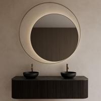 Badkamerspiegel Gliss Design Kosmos | 140 cm | Indirecte LED verlichting | Sensor bediening | Met spiegelverwarming | Mat goud Badkamerspiegel Gliss Design Kosmos | 140 cm | Indirecte LED verlichting | Sensor bediening | Met spiegelverwarming | Mat goud