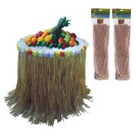 Hawaii tafelrok - 2x - naturel - 225 x 80 cm - riet - beige - tropisch feestje - met bloemen
