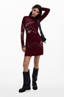 Gebreide jurk met lange mouwen - RED - M