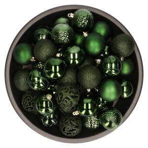 Bellatio Decorations kerstballen - 37x st - donkergroen - 6 cm - kunststof - kerstversiering