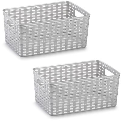 4x Zilveren geweven opbergboxen/opbergmanden 10 liter kunststof