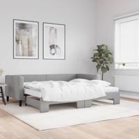 Slaapbank onderschuifbed en matrassen 90x190 cm stof lichtgrijs