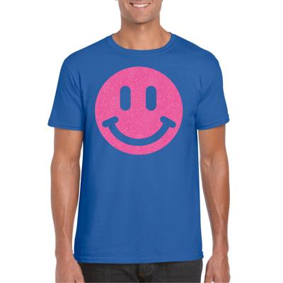 Verkleed T-shirt voor heren - Smile Emoticon - blauw - carnaval/foute party - feestkleding Verkleed T-shirt voor heren - Smile Emoticon - blauw - carnaval/foute party - feestkleding