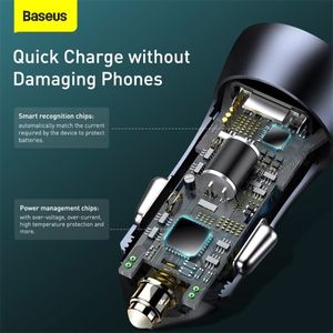 Baseus Golden Contactor Max Dual USB Snelle Autolader 60W - Zwart