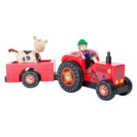 Small Foot Houten Tractor met Aanhangwagen Rood en Speelfiguren, 4dlg.