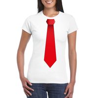 Wit t-shirt met rode stropdas dames