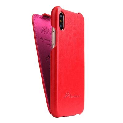 Fierre Shann retro olie Wax textuur verticale Flip PU lederen draagtas voor iPhone X/XS (rood)
