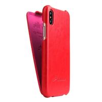 Fierre Shann retro olie Wax textuur verticale Flip PU lederen draagtas voor iPhone X/XS (rood)