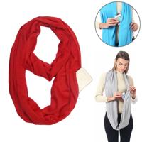 Vrouwen Solid winter Infinity Scarf Pocket lus rits zak sjaals (rood)