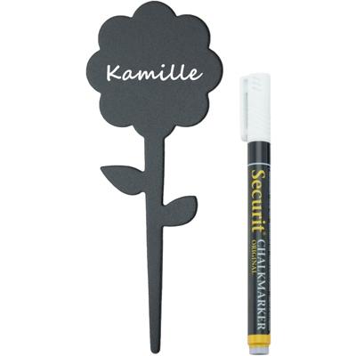 Krijtbordjes van bloemen vormen - op stokje - 5x stuks - 18 cm - met krijtstift