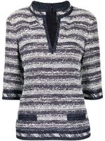 CHANEL Pre-Owned blouse rayée en tweed - Bleu - thumbnail