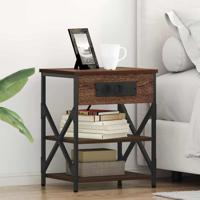 Nachtkastje met Oplaadstation bruin eikenkleur Bewerkt hout