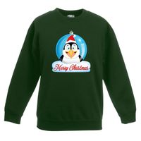 Kersttrui Merry Christmas pinguin kerstbal groen kinderen - thumbnail
