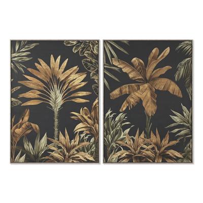 Schilderij Home ESPRIT Zwart Gouden Palmen Tropisch 103 x 4,5 x 143 cm (2 Stuks)