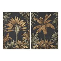 Schilderij Home ESPRIT Zwart Gouden Palmen Tropisch 103 x 4,5 x 143 cm (2 Stuks)