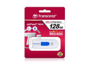 Transcend JetFlash® 790 USB-stick 128 GB Wit, Blauw TS128GJF790W USB 3.2 Gen 2 (USB 3.1)
