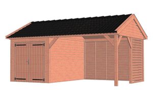 Trendhout Buitenverblijf Zadeldak Betula 630x415 cm - Combinatie 1- Zadeldak- Onbehandeld lariks Douglas hout- Trendhout