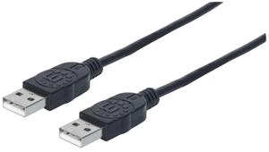Manhattan USB-kabel USB 2.0 USB-A stekker, USB-A stekker 1.00 m Zwart Folie afscherming, UL gecertificeerd, Vergulde steekcontacten 353892