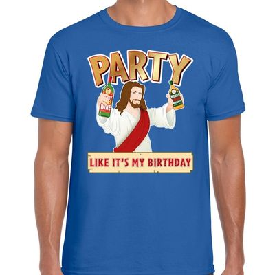Fout kerst t-shirt blauw met party Jezus voor heren Fout kerst t-shirt blauw met party Jezus voor heren