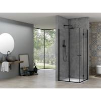 Van Rijn ST 02 Draai-Vouwcabine - helder glas - 90x90cm - zwart beslag - geborsteld messing ST0295090HEZW