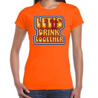 Koningsdag verkleed T-shirt voor dames - let's drink together - oranje - feestkleding - thumbnail