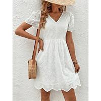 Dames Witte jurk Casual jurk A lijn jurk Mini-jurk Vetergat Vakantie Streetwear Basic V-hals Korte mouw Wit Kleur Lightinthebox