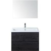 Vogue Badmeubelset 80 cm - Greeplijst in Kleur - Black Oak - Keramische Wastafel Wit 1 Kraangat met Spiegel