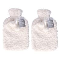 Warmwaterkruik - 2x - met zachte pluche hoes - wit - 2L - kruik Warmwaterkruik - 2x - met zachte pluche hoes - wit - 2L - kruik