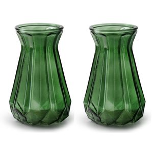 2x Stuks Bloemenvazen - groen/transparant glas - H18 x D11.5 cm