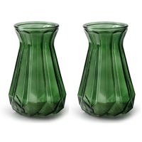 2x Stuks Bloemenvazen - groen/transparant glas - H18 x D11.5 cm