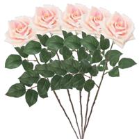 Kunstbloem Roos Emily - 5x - 66 cm - licht roze - polyester - kunststof - kunstbloemen